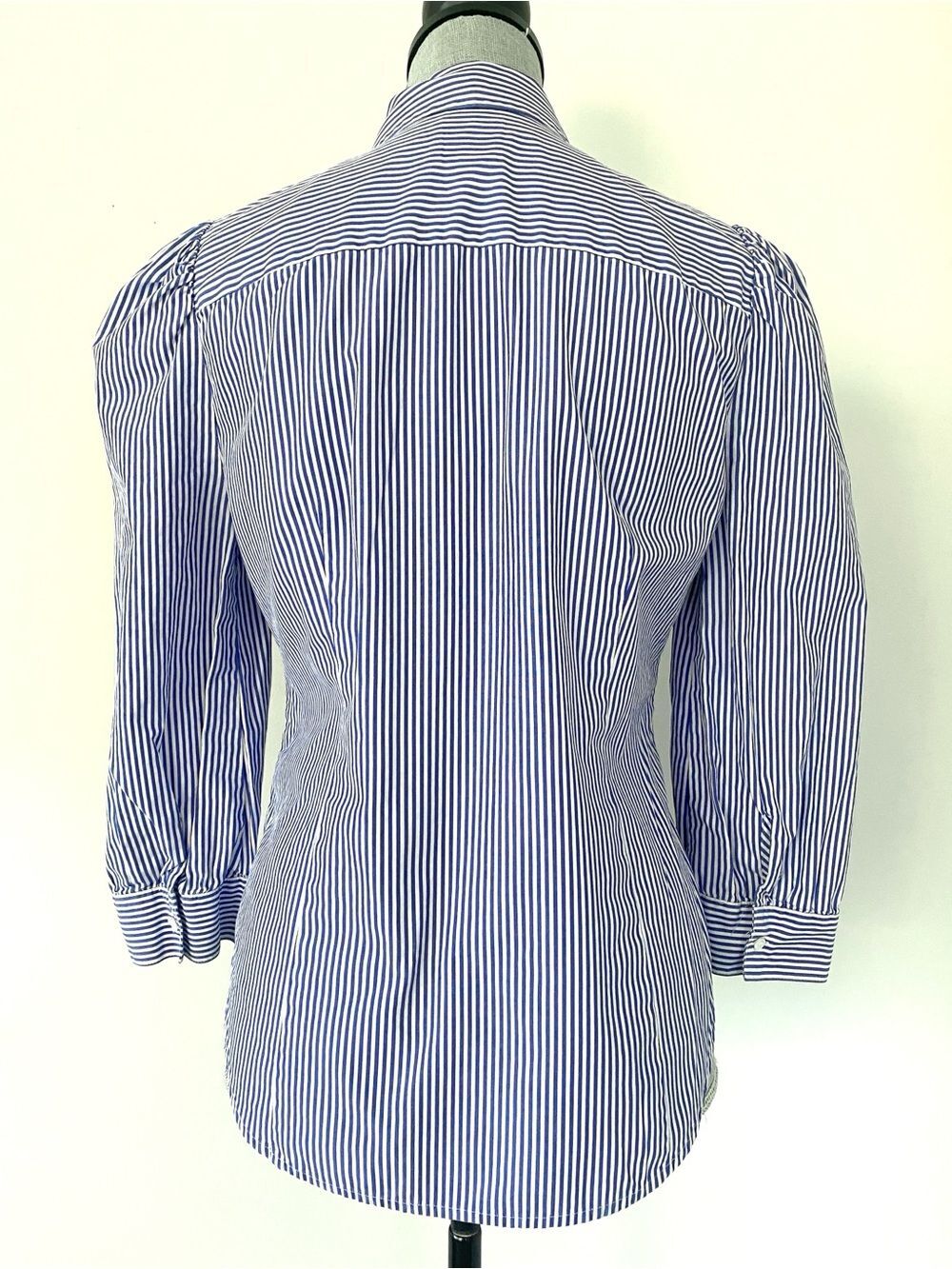 J. Crew x Thomas Mason Blue/White Striped Bow-Tie Blouse Sz 8 Puff Sleeve Preppy - Picture 7 of 13